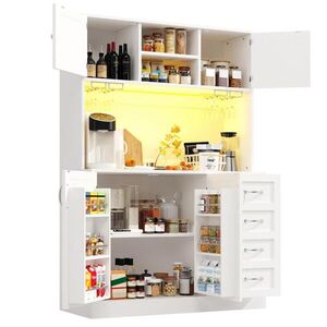 Redom BUFFET 120/40/188 cm s LED osvětlením, úložným prostorem, držáky na nápoje a 4 dvířky, Bílá obraz