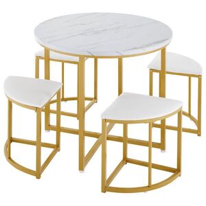 FLIEKS JÍDELNÍ SET MDF 4 Židle Zlatý rám Bílý obraz