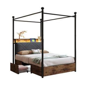 FLIEKS KOVOVÁ POSTEL 90x190cm Úložná LED USB-C obraz
