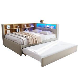 FLIEKS ČALOUNĚNÁ POSTEL 90/140x200cm LED USB Úložná Šedá obraz