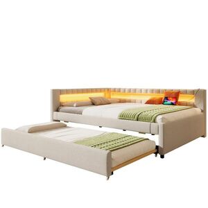 FLIEKS DENNÍ POSTEL 140x200cm LED Rozkládací USB Len Béžová obraz