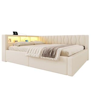 FLIEKS DENNÍ POSTEL 140x200cm Pohovka Úložná LED USB Béžová obraz