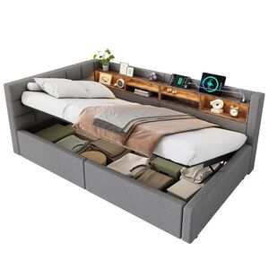 FLIEKS DENNÍ POSTEL 90x200cm Pohovka Úložná LED USB Šedá obraz