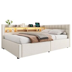 FLIEKS DENNÍ POSTEL 140x200cm Pohovka Úložná LED USB Béžová obraz