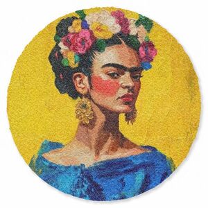 MuchoWow ROHOŽKA Frida Kahlo - Žena - Žlutá - Modrá - Květiny 120x120 cm obraz