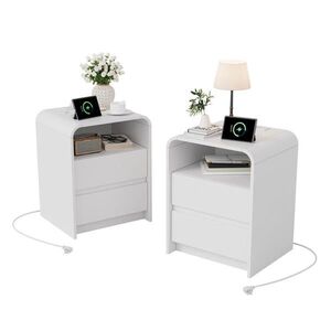 SHOPENTRA NOČNÍ stolky, sada 2 kusů, bílé s RGB LED diodami, zásuvkami EU a nabíjecí stanicí obraz