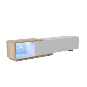EuroLiving TV stolek 180 cm, bílý, LED trikolóra senzor, pružinové zásuvky, hnědobílé dřevo, moderní obraz