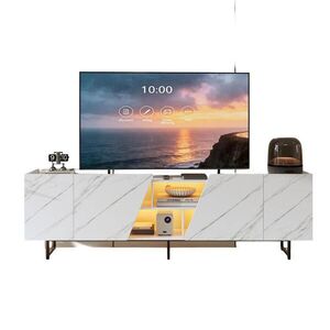 SHOPENTRA TV stolek, bílý, 220 cm, mramorový vzhled, kovový rám obraz