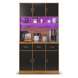 STILVORA KUCHYŇSKÁ SKŘÍŇ černá a přírodní s LED osvětlením a zásuvkami do kuchyně a jídelny, 100 × 40 × 180 cm obraz