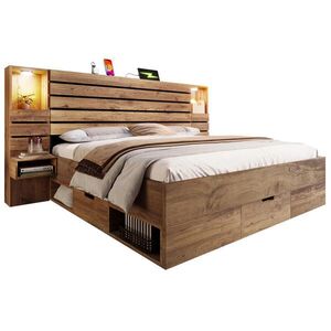 OKWISH MANŽELSKÁ postel 180/200 cm dubová z MDF a kovu s LED bodovkami, USB-C a úložným prostorem obraz