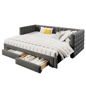 OKWISH DENNÍ postel 90/200 cm šedá ze sametu s výsuvným lůžkem a 2 zásuvkami obraz