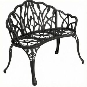 OKWISH ZAHRADNÍ lavice 99/57/78 cm černá z hliníku s květinovým vzorem pro 2 osoby obraz
