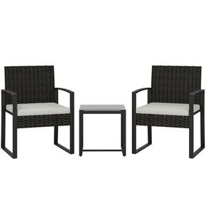 OKWISH BALKONOVÝ set 55/58/76 a 40/40/40 cm krémově šedý z oceli s polstry a skleněným stolkem obraz