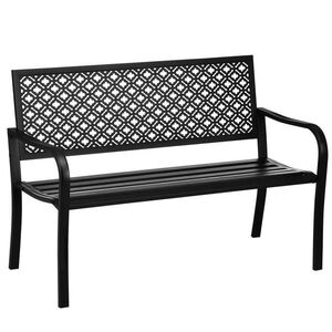 OKWISH ZAHRADNÍ lavice 127/63/83 cm černá z oceli s opěradlem a područkami pro 2 osoby obraz