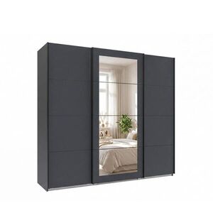 luma-home SKŘÍŇ S VZDUŠNÝMI DVEŘMI, 3dveřová, šířka 225 cm, výška 208 cm, hloubka 64 cm, šatní skříň v grafitové barvě, uprostřed zrcadlo, úchytky čer obraz