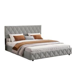 OKWISH ČALOUNĚNÁ postel 140/200 cm šedá s hydraulickým úložným prostorem ze sametu obraz