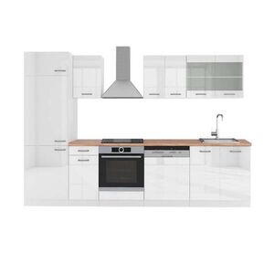 Vicco KUCHYŇSKÝ KOUT R-Line Bílá vysoký lesk/bílá 300 cm , PD Dub obraz