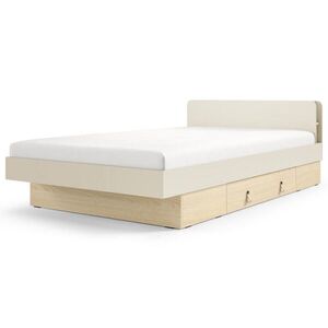 Beautysofa POSTEL Sorella 120 × 200 cm s lamelovým roštem a úložnou zásuvkou, bez matrace, macadamia + dub Mavelie obraz