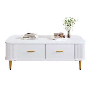 Modfu KONFERENČNÍ stolek z MDF 105x51x38 cm bílý se 4 zásuvkami, zaoblenou deskou a vlnitými bočnicemi obraz