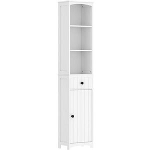Modfu KOUPELNOVÁ skříňka z MDF 34x24x170, 5 cm bílá s 1 zásuvkou, 3 policemi a uzavřenou skříňkou obraz