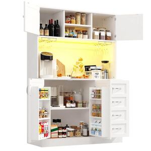 OKWISH BOČNÍ skříň 120/40/188 cm bílá z MDF s LED osvětlením a zásuvkami obraz