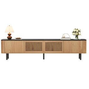 OKWISH TV stolek 190/35/45 cm dub z MDF a dřevotřísky s dvířky s mřížkou a úložným prostorem obraz