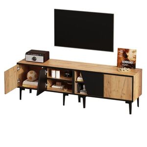 OKWISH TV stolek 160/36, 5/45 cm přírodní z dřevotřísky se 4 úložnými přihrádkami a 7 nohami obraz