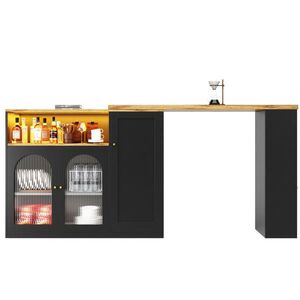 OKWISH BAROVÝ stůl 197/39, 6/100 cm černý z MDF s otočnou deskou, skleněnou vitrínou a LED osvětlením obraz