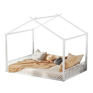 OKWISH POSTEL 140/200 cm bílá z kovu ve tvaru domku bez matrace obraz