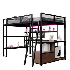 OKWISH PATROVÁ postel 140/200 cm černá z kovu a MDF s psacím stolem obraz