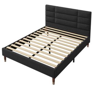 OKWISH ČALOUNĚNÁ postel 140/200 cm černá z masivního dřeva s matrací a lamelovým roštem obraz