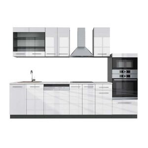 Vicco KUCHYŇSKÝ KOUT Fame-Line Bílý vysoký lesk/antracit 300 cm s vysokou skříní, PD Mramor obraz