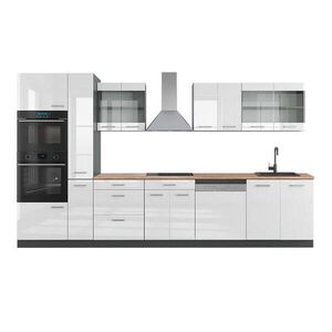 Vicco KUCHYNĚ R-Line Bílý vysoký lesk/antracit 350 cm s vysokou skříní, PD Dub obraz