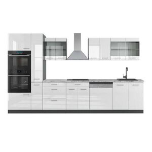Vicco KUCHYNĚ R-Line Bílý vysoký lesk/antracit 350 cm s vysokou skříní, PD Mramor obraz