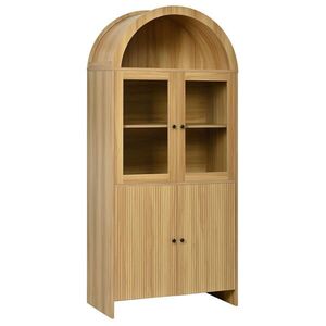 Modfu VITRÍNA z dřevotřísky 78x40x176 cm přírodní se skleněnými dvířky, uzavřeným úložným prostorem a klenutým designem obraz