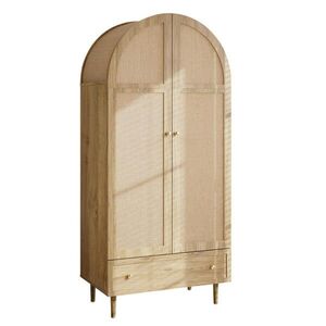 Modfu ŠATNÍ skříň z MDF 79x175x50 cm dubová s textilními dveřmi a zásuvkami, s obloukovým horním okrajem obraz