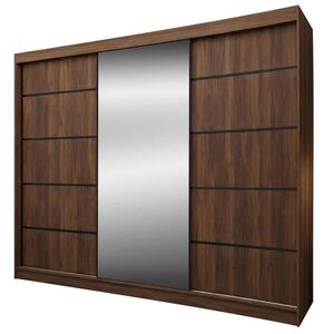 Beautysofa SKŘÍŇ S POSUVNÝMI DVEŘMI Marika II se zásuvkami a zrcadlem, 240 / 216 / 61 cm, ořech + černá obraz