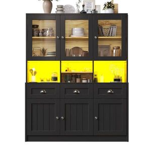 FLIEKS VYSOKÁ KOMODA 140X40X175 CM LED SKLO ČERNÁ obraz