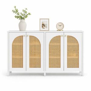 STILVORA KUCHYŇSKÁ SKŘÍŇ přírodní a bílá, 4 ratanová dvířka, do jídelny, kuchyně a obývacího pokoje, 145×80×40 cm obraz