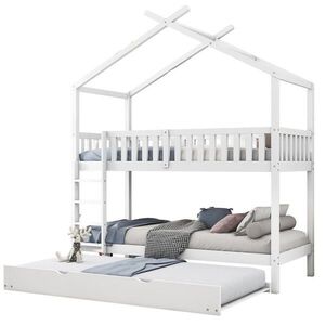 STILVORA ETAGENBETT 90/200 cm & 90/190cm in Weiß Kinderbett mit Ausziehbett und Sicherheitsgeländer aus Kiefer im Hausbett-Design obraz