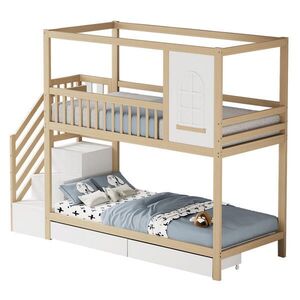 STILVORA PALANDA 90/200 cm, přírodní, se zásuvkami a žebříkem, masivní dřevo, domečkový design obraz