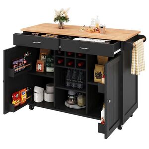 Redom KUCHYŇSKÝ ostrůvek 102/45/92 cm s úložným prostorem, pojízdný a multifunkční, Černá obraz