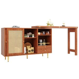 Redom BAROVÝ stůl 107/40/71, 4 cm, otočný o 360° a rozkládací, s ratanovými dvířky a úložným prostorem, z MDF, Hnědá obraz
