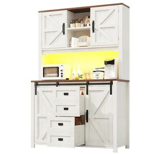 Redom KUCHYŇSKÝ bufet 115/40/174, 7 cm s LED osvětlením, posuvnými dvířky a velkým úložným prostorem, Bílá obraz