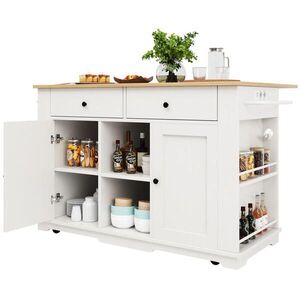 Redom KUCHYŇSKÝ ostrůvek 151, 5/59, 7/91, 7 cm s výklopnou boční deskou, zásuvkami, úložným prostorem a kolečky, Bílá+Přírodní obraz