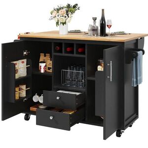 Redom KUCHYŇSKÝ ostrůvek 137, 9/73/92, 2 cm s rozkládací deskou, úložným prostorem a kolečky, Černá obraz