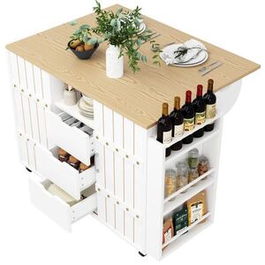 Redom KUCHYŇSKÝ ostrůvek 110/42/90 cm s výklopnou deskou, posuvnými dvířky, zásuvkami a úložným prostorem, bílá obraz