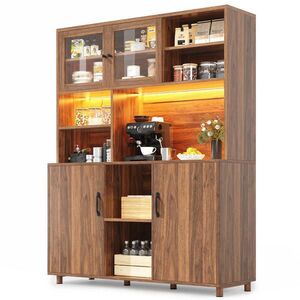 Redom VYSOKÁ skříň 140/40/185 cm z MDF se skleněnými posuvnými dveřmi, LED osvětlením a USB portem, Ořechově hnědá obraz