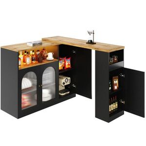Redom BAROVÝ stůl z MDF 197/39, 6/100 cm s otočnou deskou 360°, LED osvětlením a skleněnými dvířky, Černá obraz
