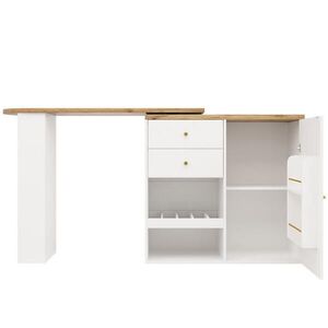 Redom BAROVÝ stůl 138/39/104 cm s otočným regálem, 4 zásuvkami a otevřeným úložným prostorem z MDF, Bílá obraz